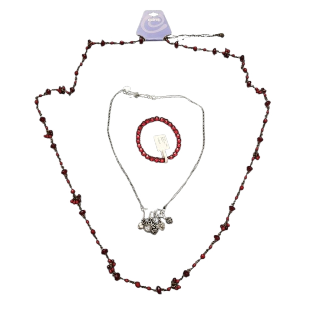 3 Piece Red Jewelry Set Beaded Charms Jewels Y2K Claire's